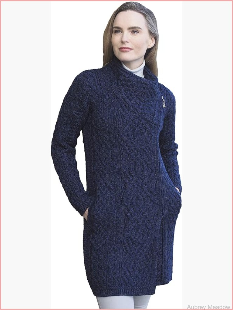 Irish Soft Cable Knitted Side Zip Merino Wool Coat